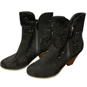 Mojo Moxy Black Suede Ankle Booties with Stud Detail